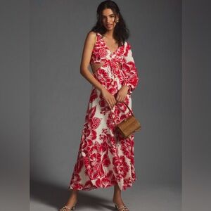 FARM Rio Red and White Floral Maxi Dress